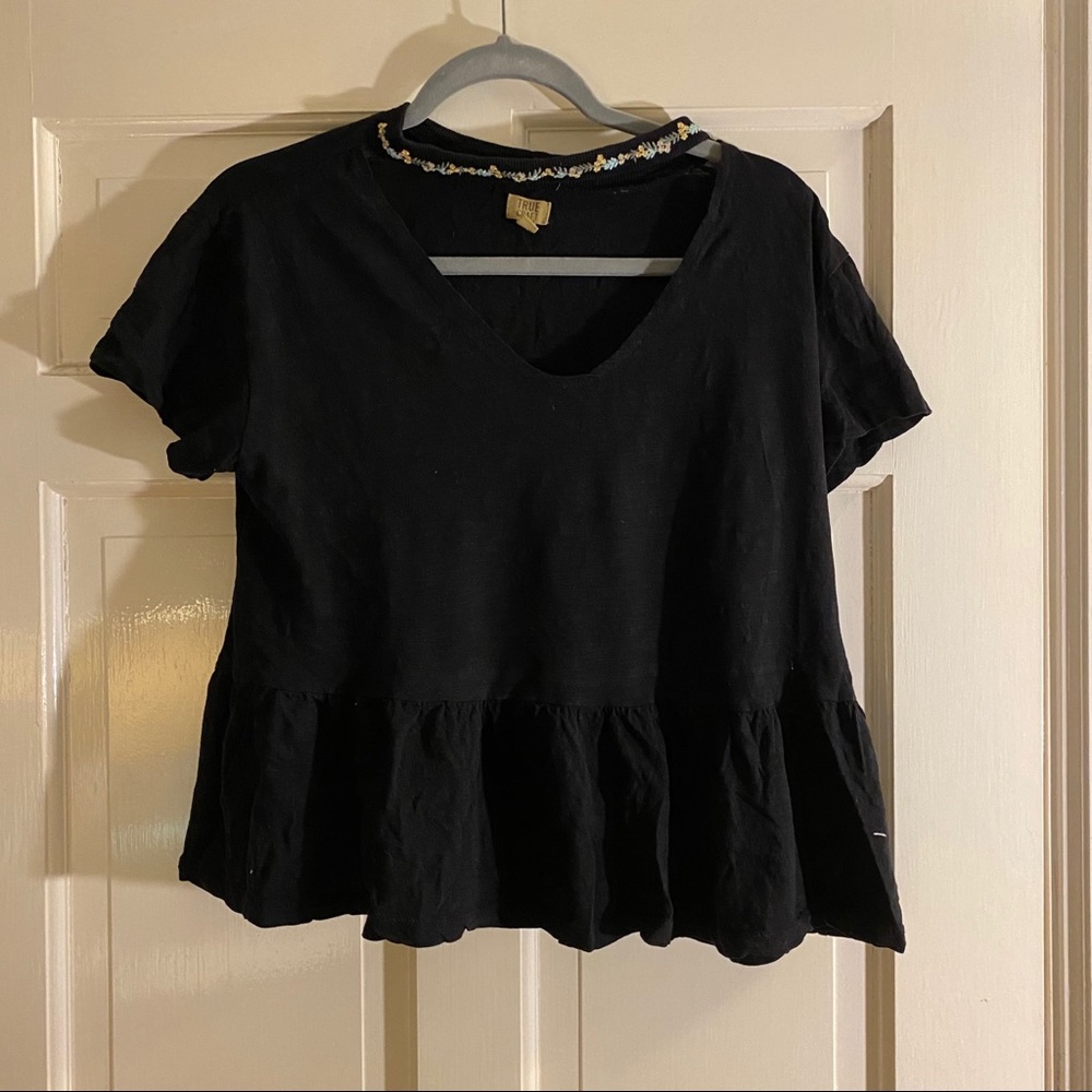 v neck black peplum blouse